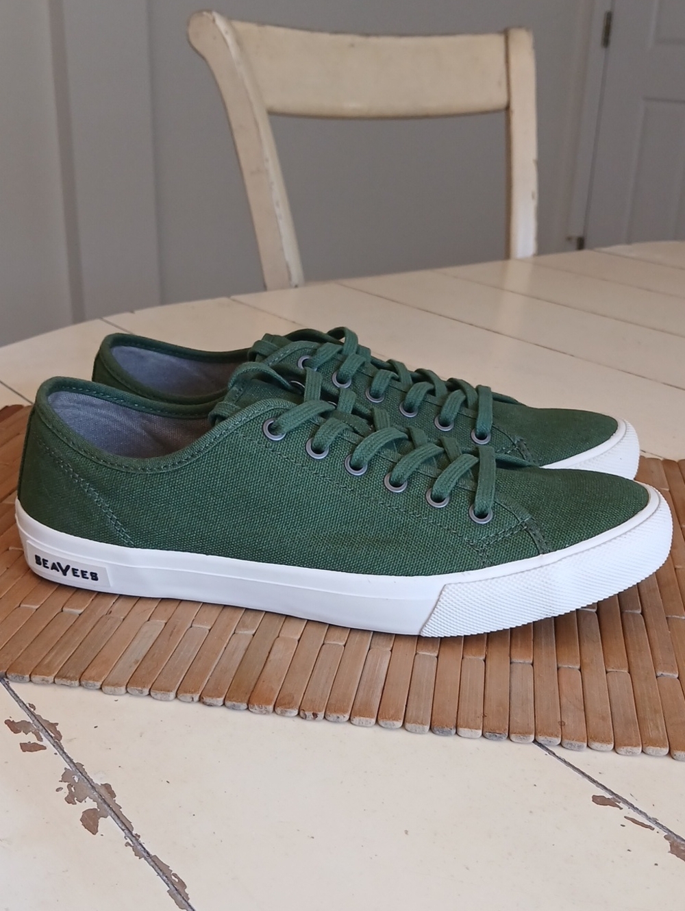 SeaVees Men's Low-Top Canvas Sneakers in Forest Green with White Sole